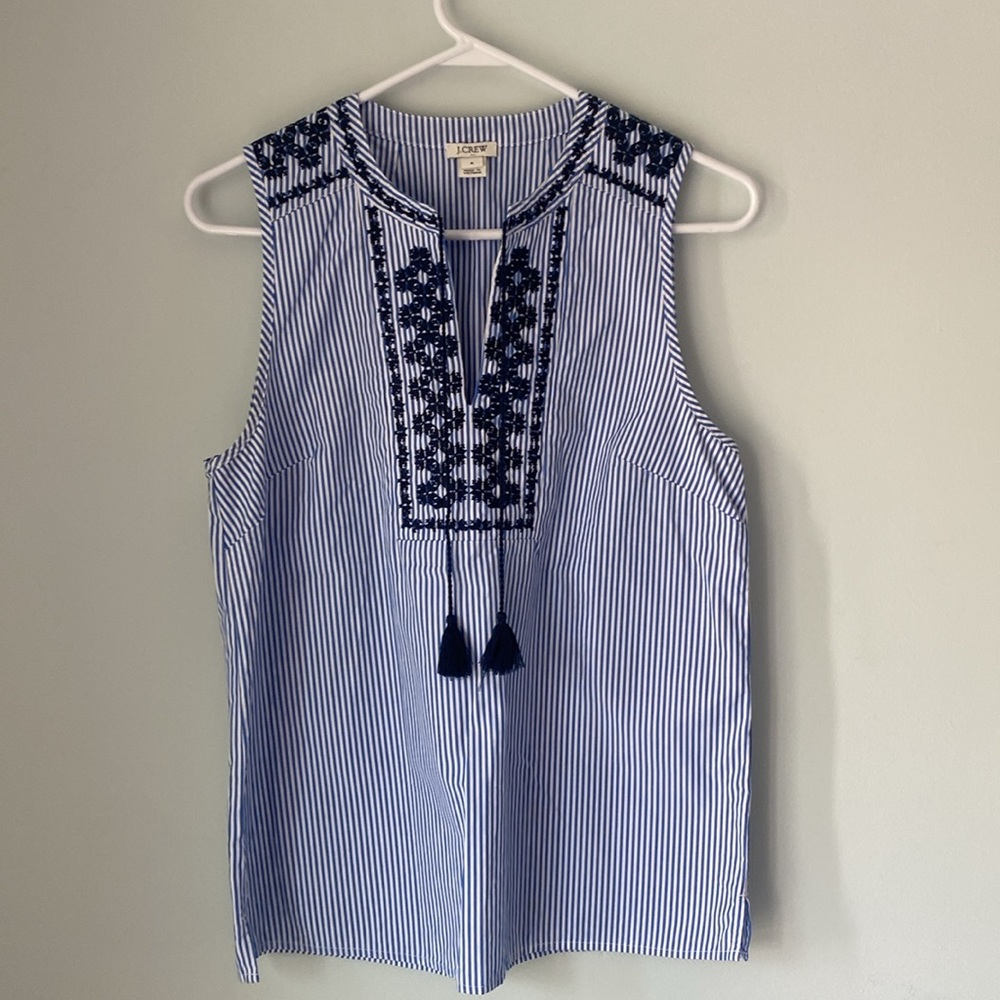 J. Crew Blue and White Striped Blouse